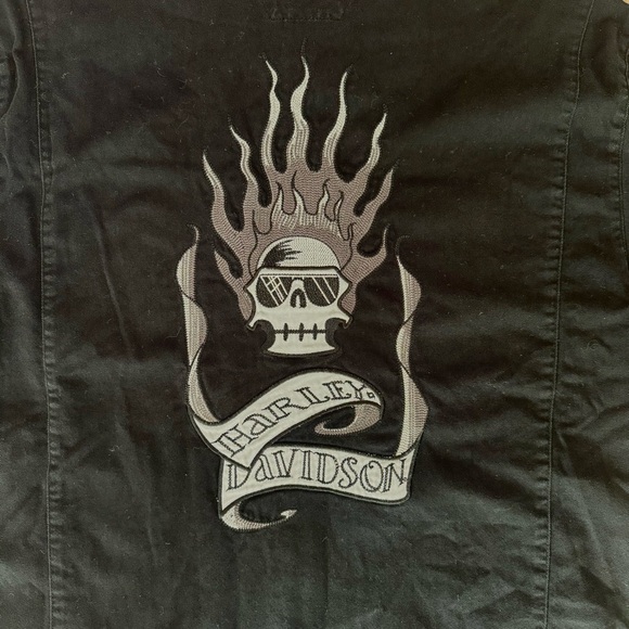 Harley Davidson Embroidered Flames Button Up Tee Shirt - Picture 6 of 7